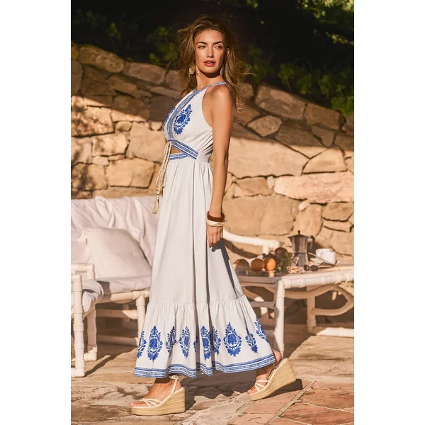 x Diane Robe longue imprimée col haut sans manches