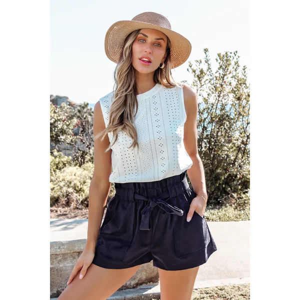 x JJD Short bleu marin tissé taille froncée