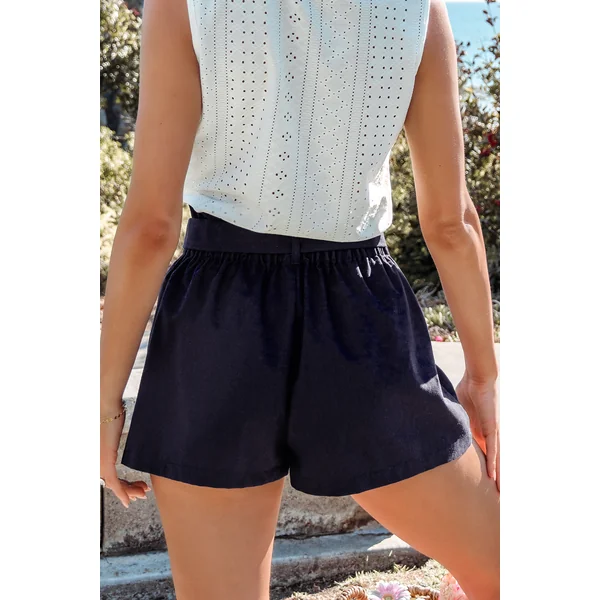 x JJD Short bleu marin tissé taille froncée