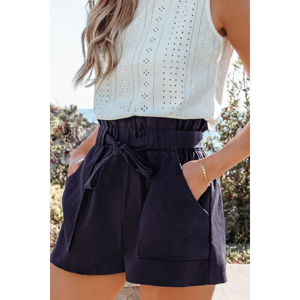 x JJD Short bleu marin tissé taille froncée
