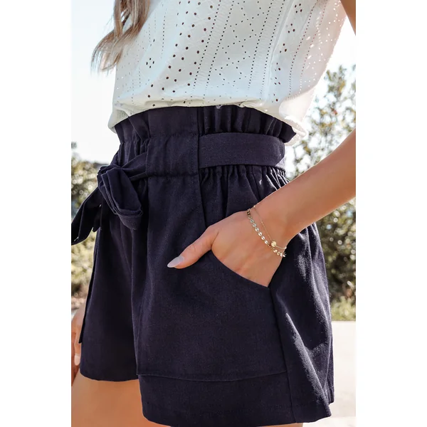 x JJD Short bleu marin tissé taille froncée